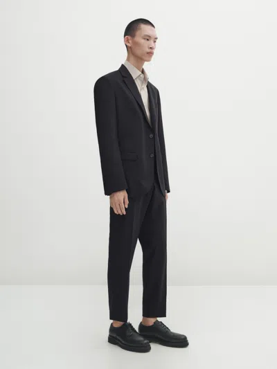Massimo Dutti Grey Bi-stretch Wool Suit Trousers In Grau