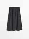Massimo Dutti Grey Wool Blend Midi Skirt In Grey