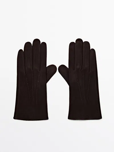 Massimo Dutti Guantes Piel Ante In Brown