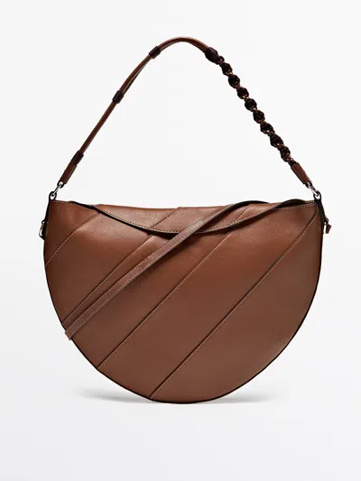Massimo Dutti Nappa Leather Half-moon Bag With Woven Strap