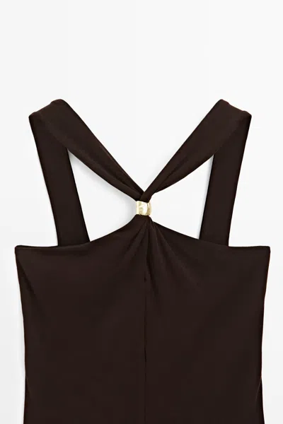 Massimo Dutti Halter Top With Jeweled Straps In Brown