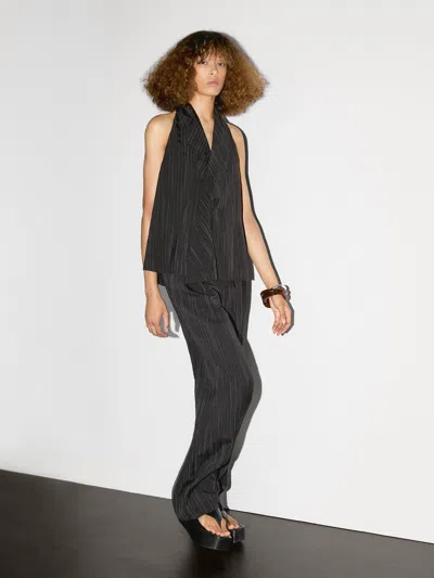 Massimo Dutti Halter Top With Stripe Print Detail In Animal Print