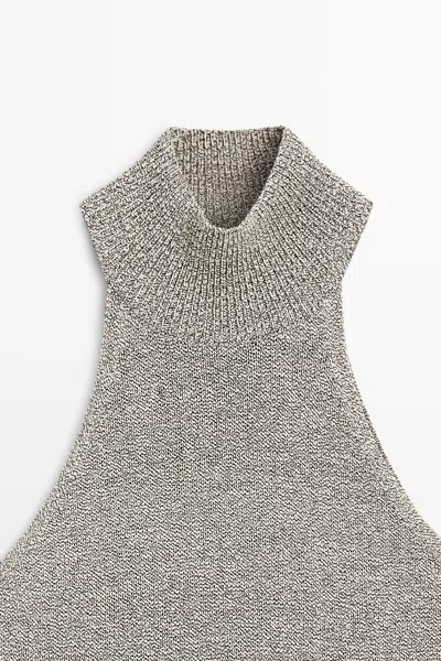 Massimo Dutti Halterneck Knit Top In Gray