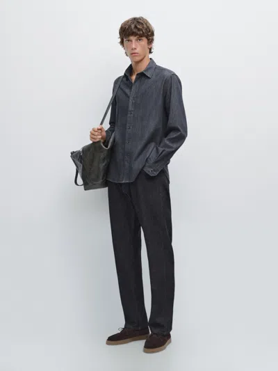 Massimo Dutti Heavy Weight Denim Shirt In Blue