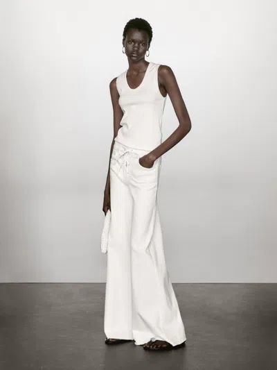 Massimo Dutti Heavy Weight Ribbed Round Neck Top In White