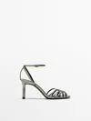 Massimo Dutti Heeled Cage Sandals In Silver