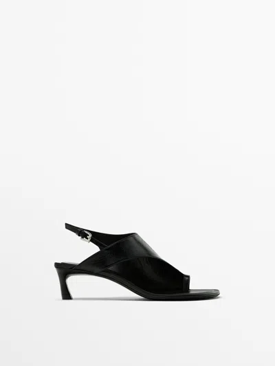 Massimo Dutti Heeled Sandals With Asymmetric Instep In Black