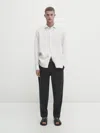 Massimo Dutti Hemd Leinen Twill Streifen Slim-fit In Beige