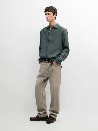 Massimo Dutti Hemd Leinenknopfleiste In Gray
