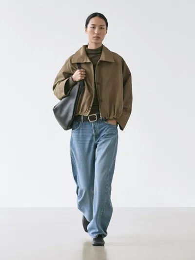 Massimo Dutti High Neck Bomber Jacket In Brown