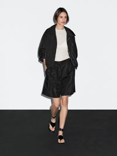 Massimo Dutti High Neck Bomber Puff Jacket In Black