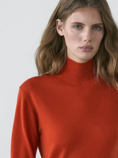 Massimo Dutti High Neck Wool Sweater In Red