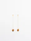 Massimo Dutti Dangle Earrings With Tigers Eye Detail In Golden