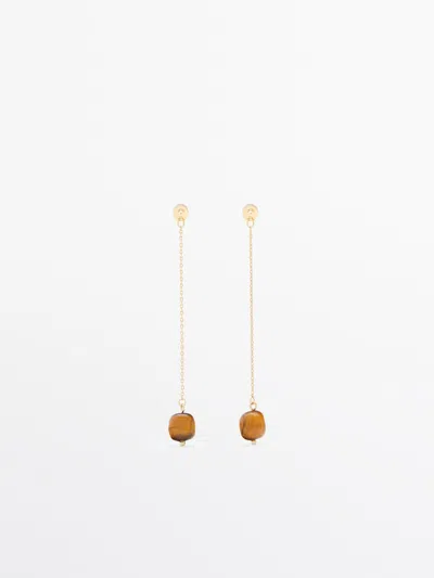 Massimo Dutti Dangle Earrings With Tigers Eye Detail In Golden