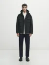 Massimo Dutti Hooded Down And Feather Puffer Jacket In Black