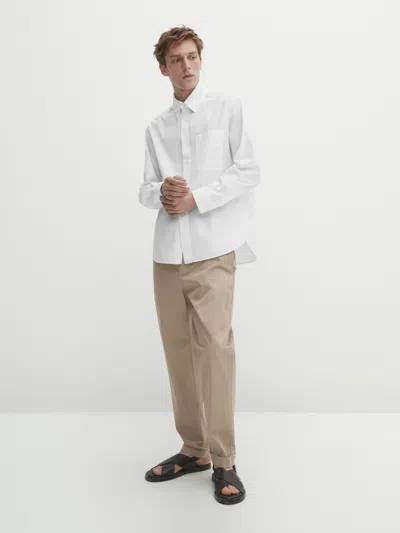 Massimo Dutti Hose Popeline Tapered-fit In White