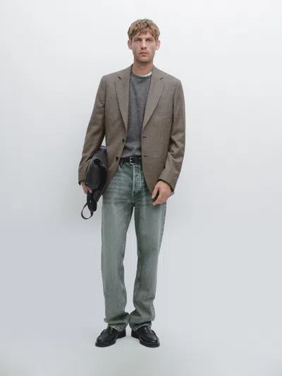 Massimo Dutti Houndstooth Blazer In Brown