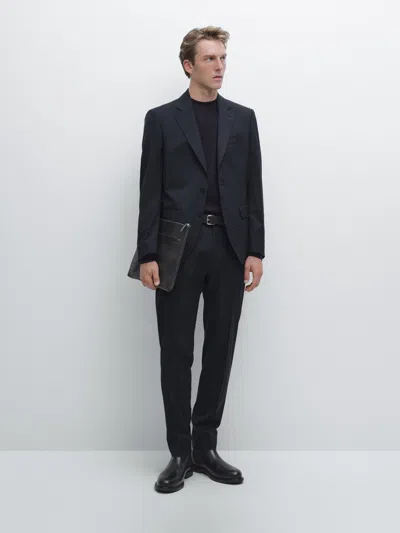 Massimo Dutti Houndstooth Suit Blazer In Black