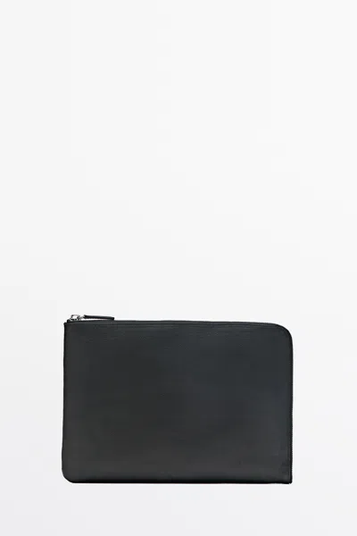 Massimo Dutti Housse Pour Ordinateur Portable En Cuir Nappa In Noir