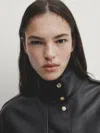 Massimo Dutti Nappa Leather Jacket With Gold-toned Snap Buttons In Schwarz