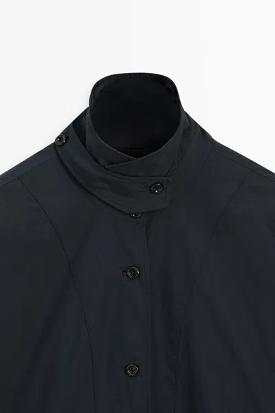 Massimo Dutti Jacket With Buttoned Strap Collar In Blue