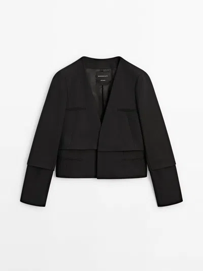 Massimo Dutti Jacket With Double Pocket Detail In Black