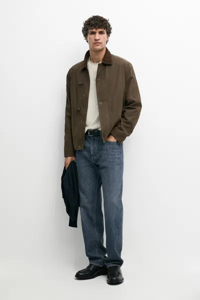 Massimo Dutti Jacket With Leather Collar Detail In Brown