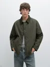 Massimo Dutti Jacket With Leather Collar Detail In Multi