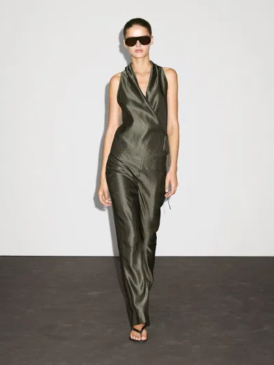 Massimo Dutti Jacquard Crossover Halter Top In Green