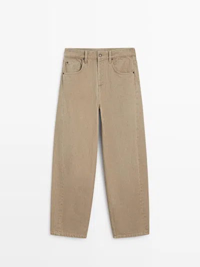 Massimo Dutti Jeans Balloon Fit Tiro Medio In Brown