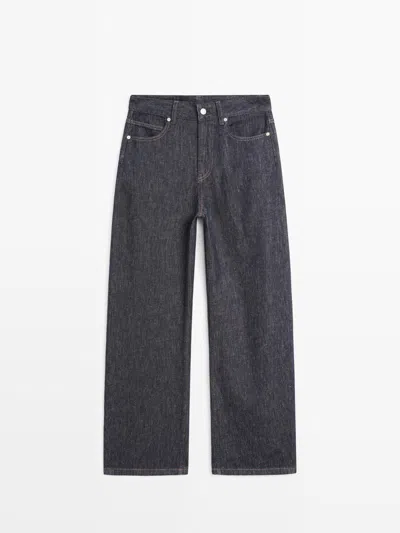 Massimo Dutti Jeans Barrel Regular Fit Tiro Alto In Blue