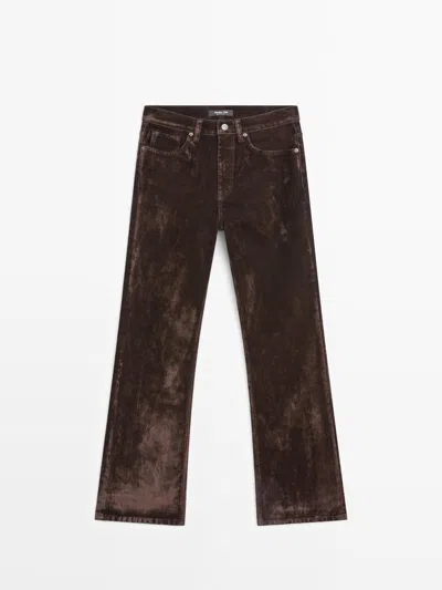 Massimo Dutti Jeans Bootcut Fit Tiro Alto Flock In Brown