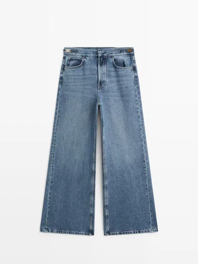 Massimo Dutti Jeans Flare Fit Tiro Medio In Blue