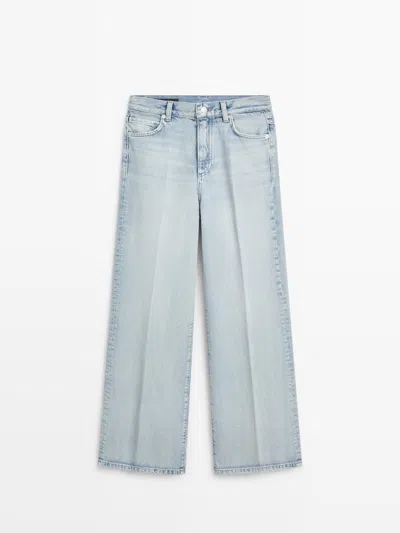 Massimo Dutti Jeans Palazzo Tiro Alto In Blue