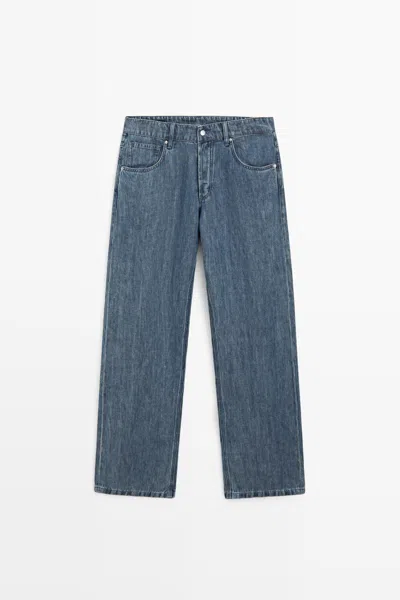 Massimo Dutti Jeans Wide Fit 100% Lino In Blue