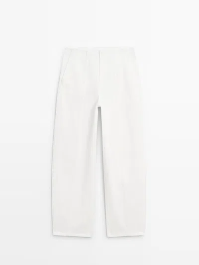 Massimo Dutti Jeans Wide Leg Detalle Costuras In White