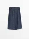 Massimo Dutti Denim Wrap Skirt In Hellblau