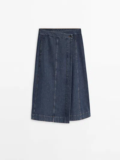 Massimo Dutti Denim Wrap Skirt In Hellblau