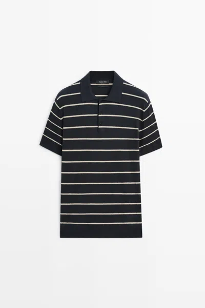 Massimo Dutti Jersey De Punto A Rayas 100% Algodón In Azul Marino