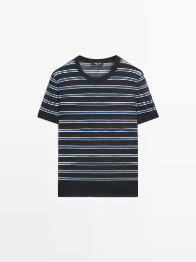 Massimo Dutti Jersey Manga Corta Detalle Rayas In Blue