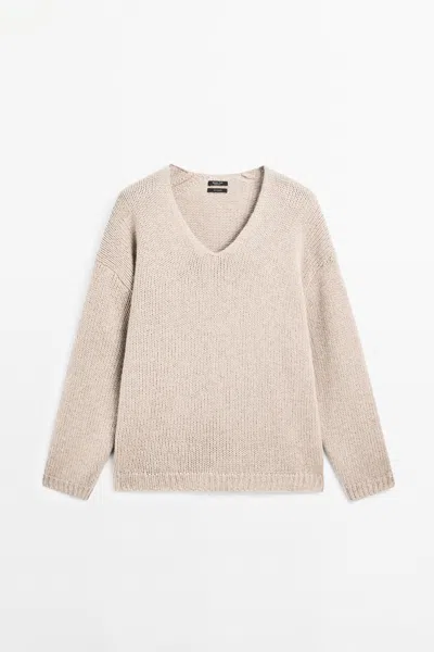 Massimo Dutti Jersey Pico 100% Cashmere In Neutral