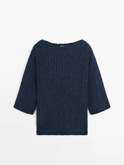 Massimo Dutti Jersey Punto Estructura Mezcla Algodón In Blue