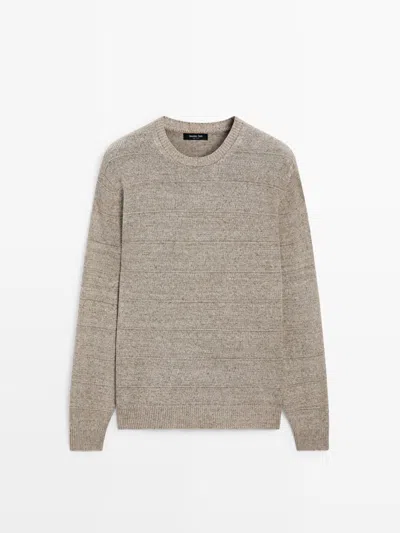 Massimo Dutti Jersey Punto Rayas Cuello Redondo In Brown