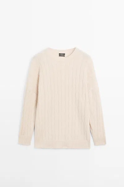Massimo Dutti Jersey Punto Trenzado 100% Cashmere In Neutral