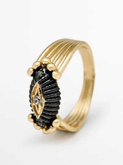 Massimo Dutti Jeweled Rhinestone Ring In Gold