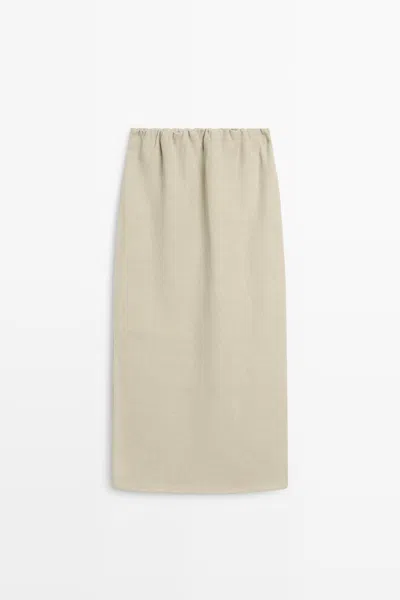 Massimo Dutti Jupe Midi Superposée In Kaki Clair