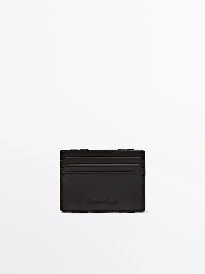 Massimo Dutti Leather Card Holder In Black