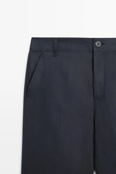 Massimo Dutti Kick Flare Cropped Linen Trousers In Black