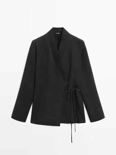 Massimo Dutti Kimono Entallado Con Lino In Black