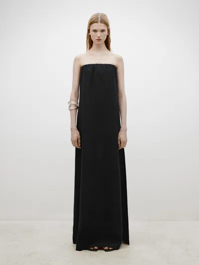 Massimo Dutti Long Strapless Dress In Schwarz